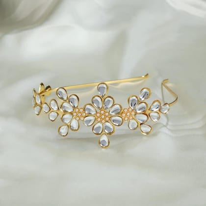 Women Gold-Toned  White Embellished Hairband