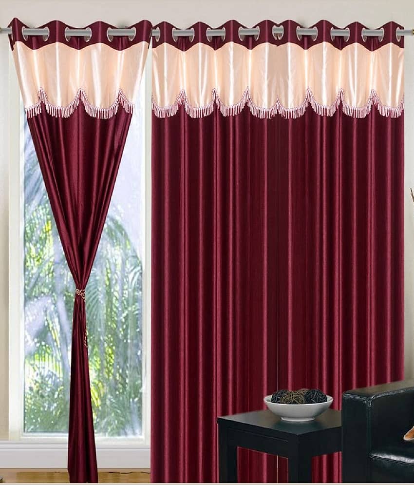 Panipat Textile Hub Semi-Transparent Eyelet Door Curtain 7 ft Pack of 3 -Maroon