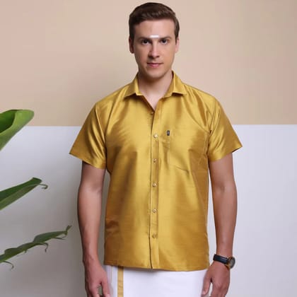 Men's Ethnic Wear Silk Shirt (Yellow)-M