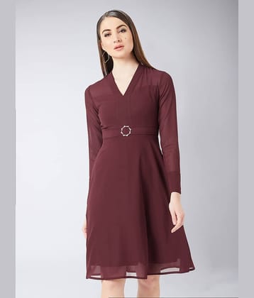Miss Chase Women Georgette A-line Dress ( Maroon )