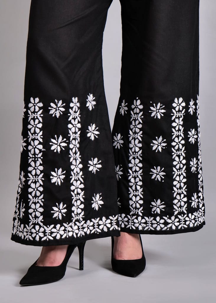 Pure Cotton Hand Embroidered Chikankari Plazo Set