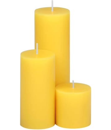 Parkash Candles Yellow Unscented Pillar Candle 14 cm ( Pack of 3 )