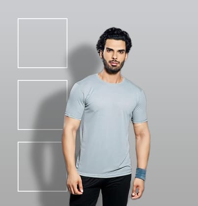 TechnoSport Crew Neck Half Sleeve Dry Fit T Shirt for Men OR-35 (Light Grey)-S