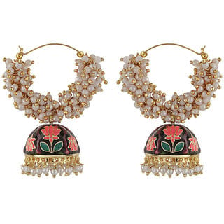 Lotus Multicolor Jhumki Ghungroo Baali Earrings Golden Black Alloy Copper Material Earrings for Women's Fashion Jewelry
