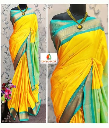 Mysstre Cotton Silk Woven Saree With Unstitched Blouse Piece ( Yellow )