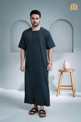Amoura Half Sleeve Thobe Dark Grey for Men-S