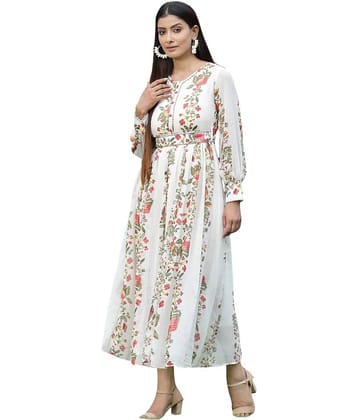 Juniper Women Chiffon Printed Fit & Flare Dress ( Off White )