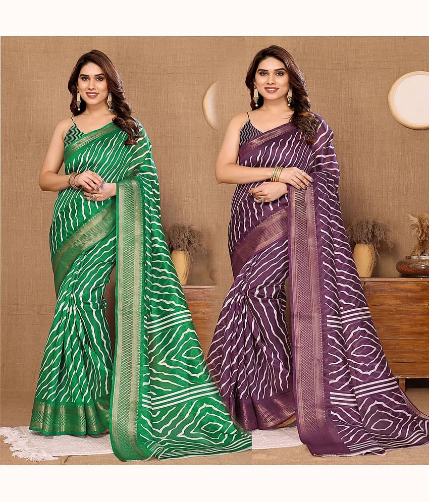 HEMA SILK MILLS Cotton Silk Printed Regular Saree With Unstitched Blouse Piece ( Multicolor 4 )