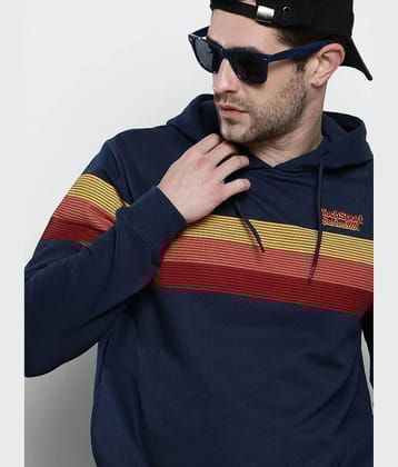The Indian Garage Co. Cotton Blend Hooded Mens Sweatshirt - Navy Blue ( Pack of 1 ) - None