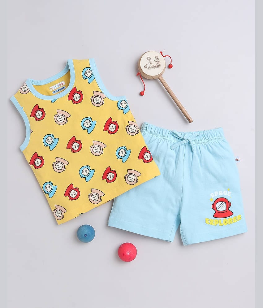 BUMZEE Pack of 1 Boys 100% Cotton Nightsuit Set ( Green )