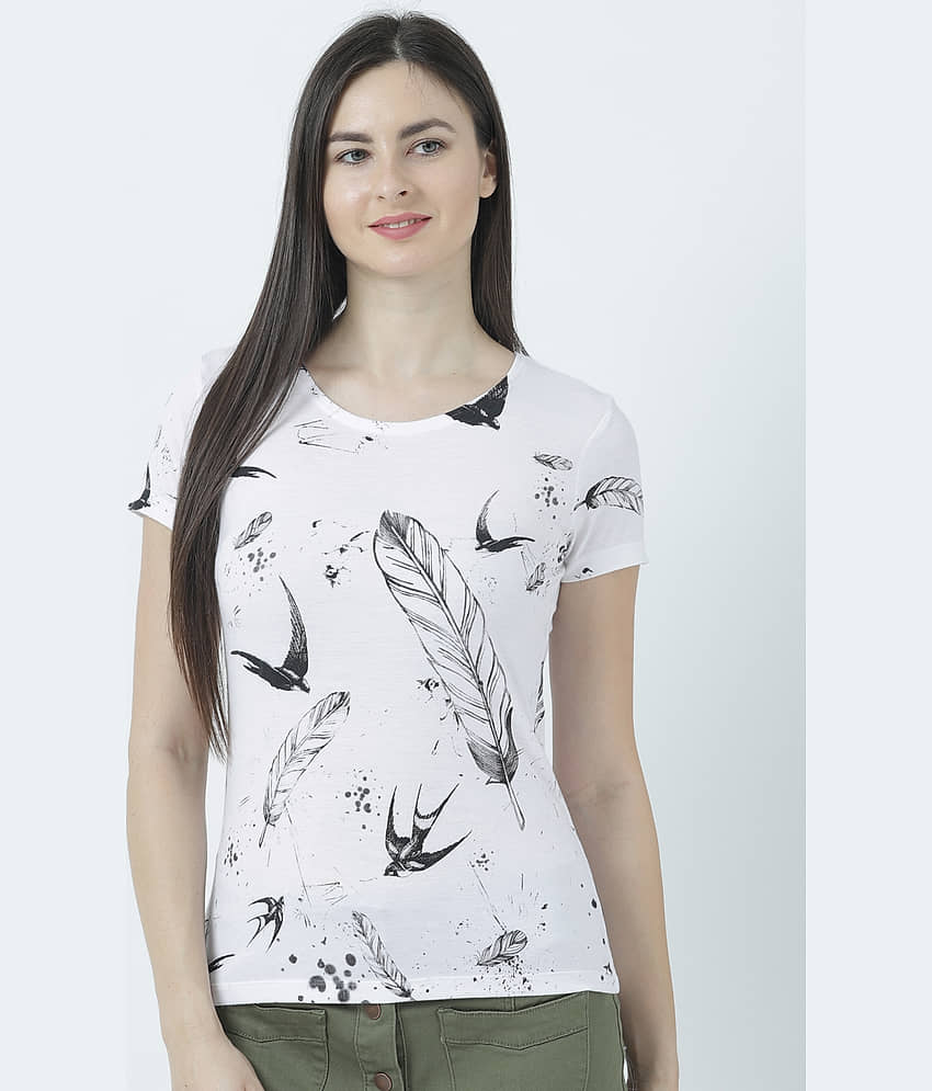 Huetrap Women Cotton Blend Printed Regular Fit Round Neck T-Shirt ( White )
