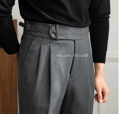 Grey Herringbone Signature Buttoned Gurkha Pants by Italian Vega®-28