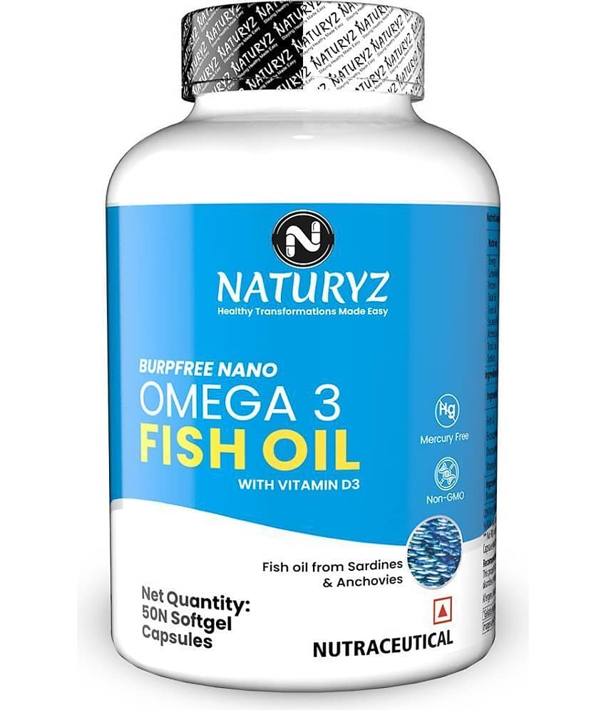 NATURYZ BURPFREE OMEGA 3 Fish Oil 2000 Mg with Vitamin D3 for Skin, Eyes, Heart & Brain -50 Softgels