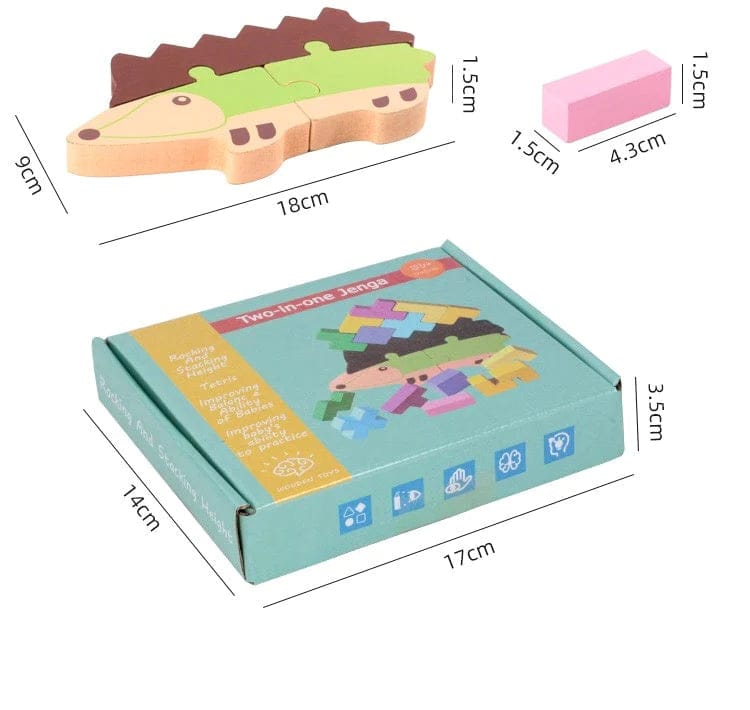 2 in 1 Wooden Building Blocks/Hedgedog Puzzles