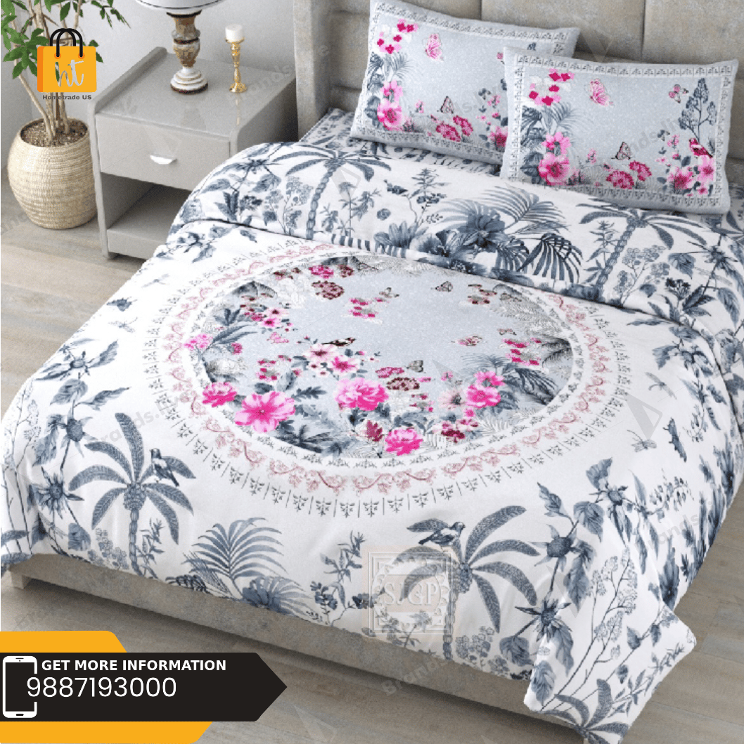 3001-Hometrade India-Standard King Size (90*108 Inches) Double Bedsheet With 2 Pillow Cover-RJ-14-Jaipur lining-3278
