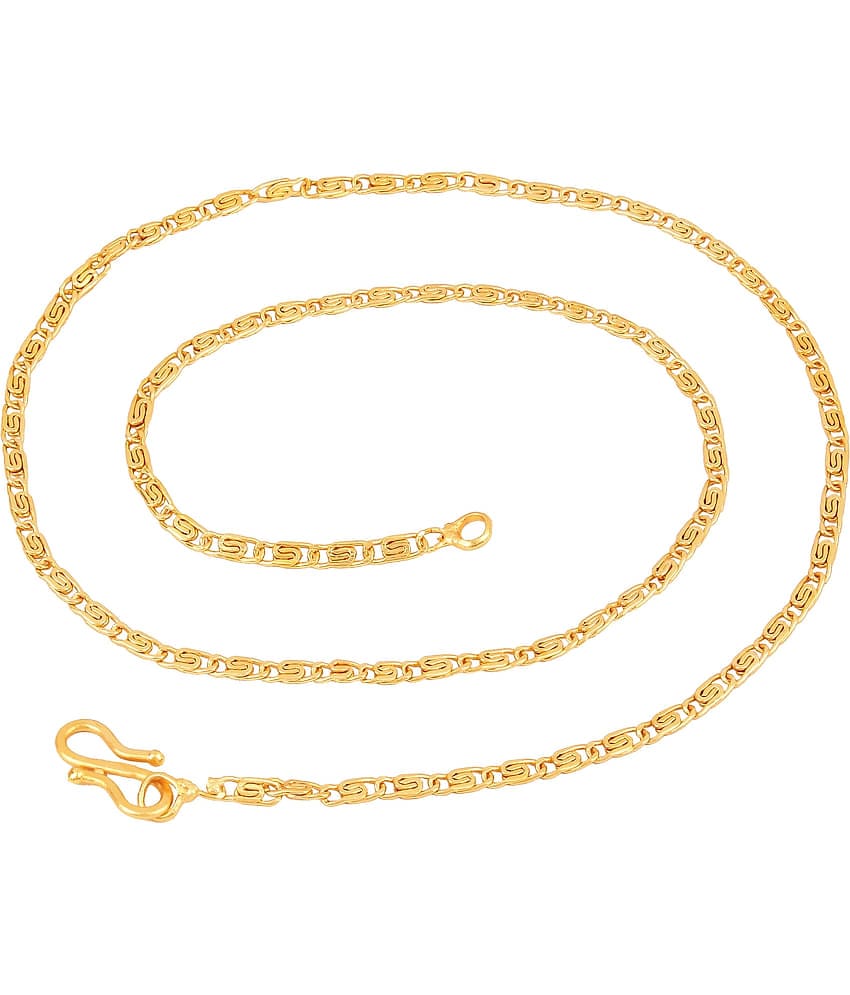 Fashion Frill Non-Precious Metal Brass Gold Plated Long Necklace Jewellery Neck Chain Thin Design Double Coated For Men and  (Gold)