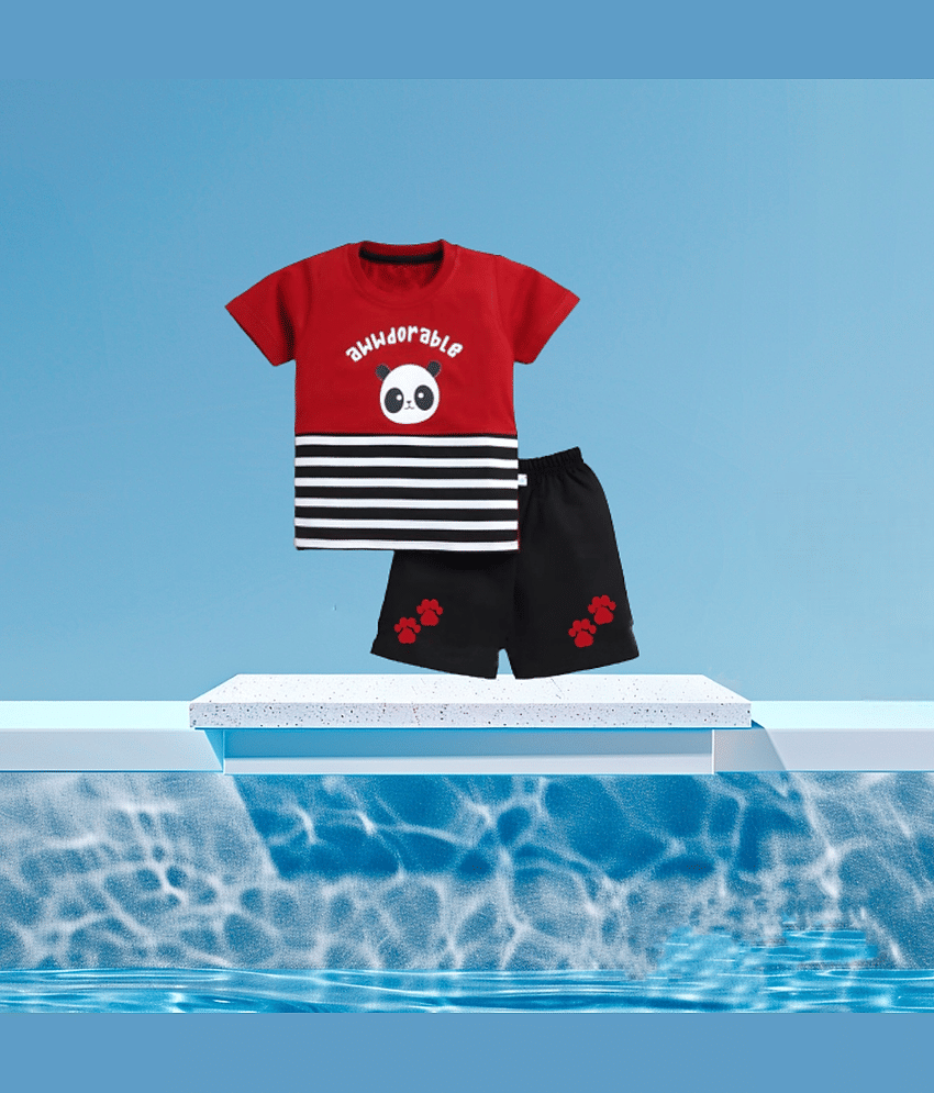 ODIMENT Pack of 1 Boys Cotton T-Shirt & Shorts Set ( White )