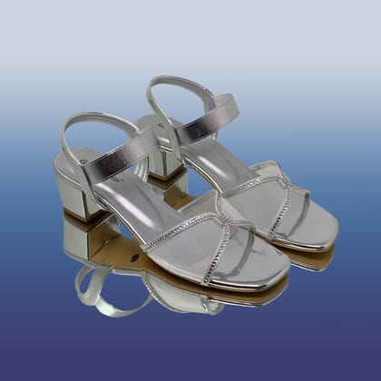 Silver Mesh Block Heels-Silver / 36