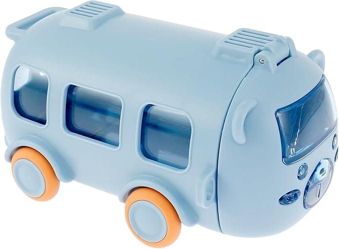 Bus Shape Car Water Bottle with Straw Lid, 500 Ml Portable Kid Water Cup with Shoulder Strap, Leak-Proof, Flip Lid Cute Drinking Water Bottles for Kids (Multi Colour)