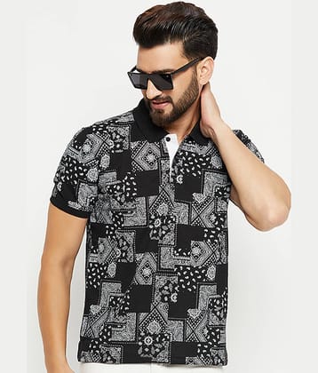 XFOX Pack of 1 Cotton Blend Regular Fit Printed Half Sleeves Men's Polo T Shirt ( Black )