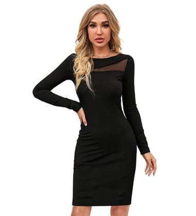 Women's Knitting Stretchable Solid Round Neck Full Sleeve Dresses (Black, XL)-PID56781 Women's Knitting Stretchable Solid Round Neck Full Sleeve Dresses (Black, XL)-PID56781