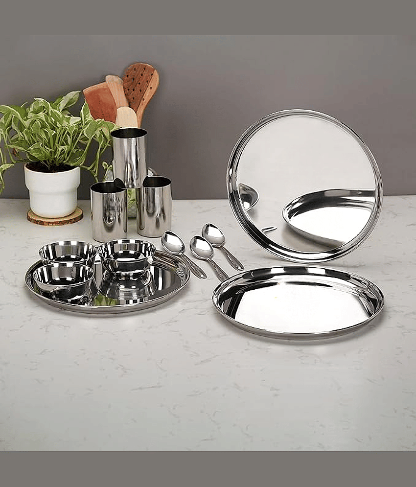 Visaxmi Plain Stainless Steel Dinner Set ( Pack of 12 ) Silver