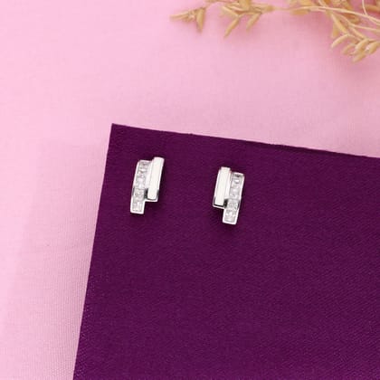 Crystal Accent Silver Studs Earrings-White Stone / Silver