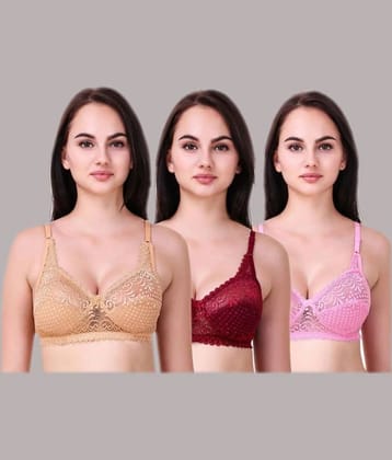 Kiran Enterprises Pack of 3 Net Non Padded Women's Everyday Bra ( Multicolor )