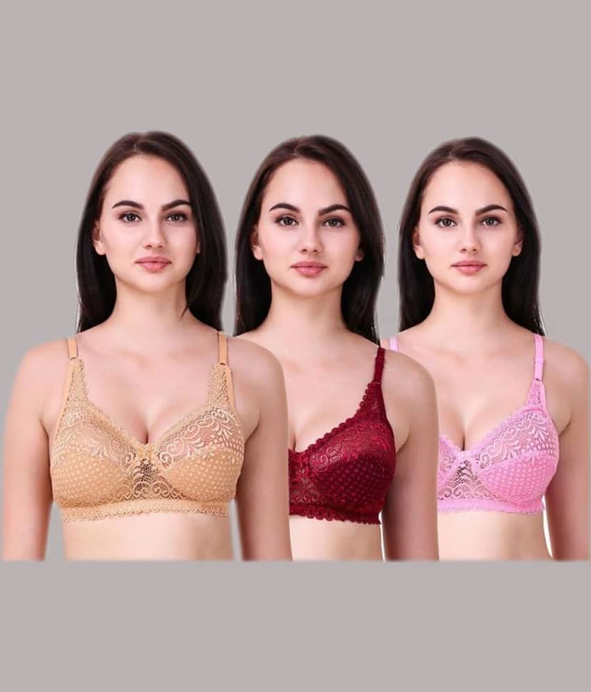 Kiran Enterprises Pack of 3 Net Non Padded Women's Everyday Bra ( Multicolor )