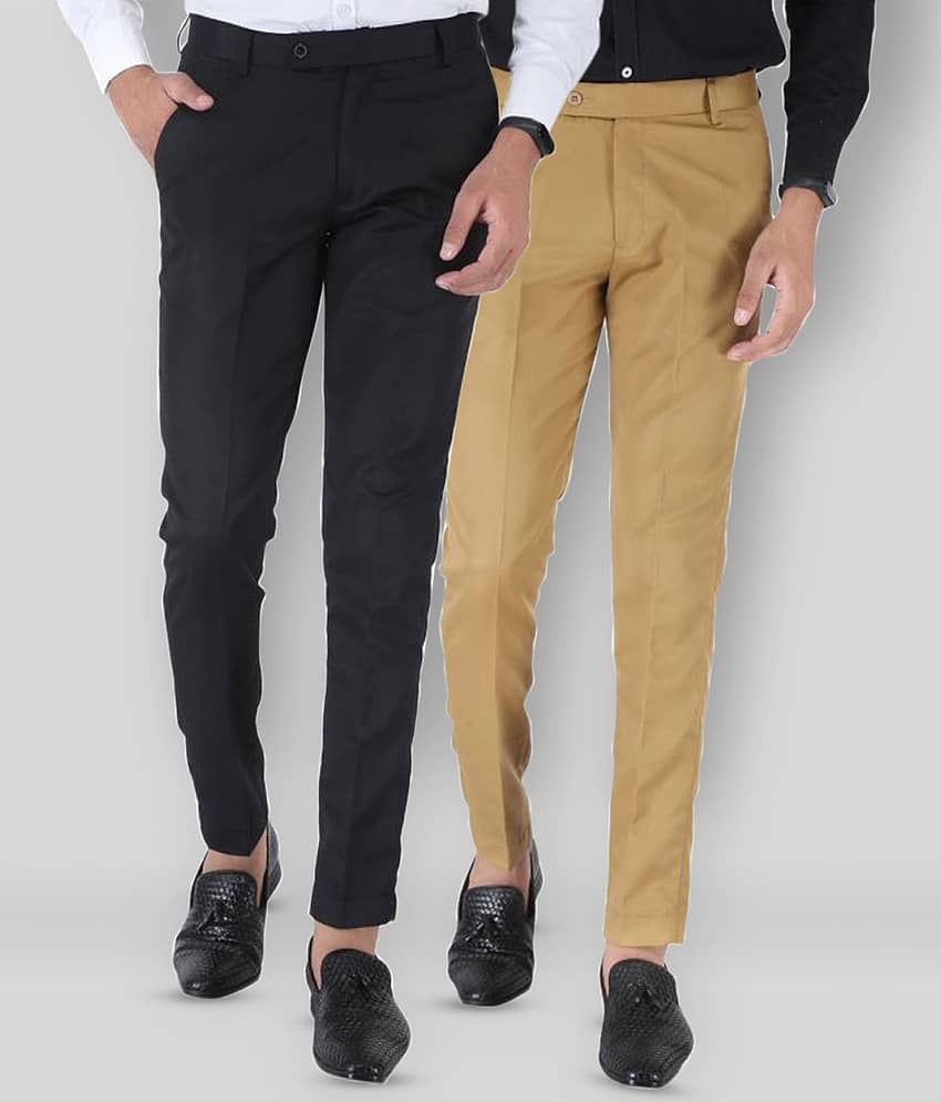 SREY - Black Polycotton Slim - Fit Men's Chinos ( Pack of 2 )