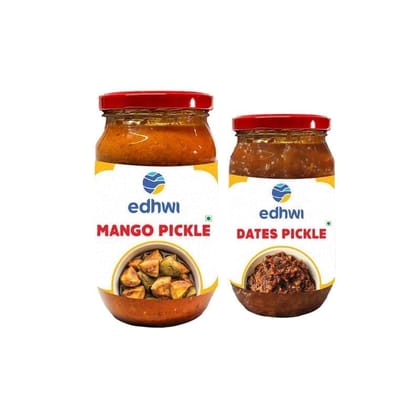 Edhwi Mango & Dates Pickle Combo - 400g Mango, 200g Dates | Authentic Indian Flavors, No Artificial Preservatives Edhwi Mango & Dates Pickle Combo - 400g Mango, 200g Dates | Authentic Indian Flavors, No Artificial Preservatives