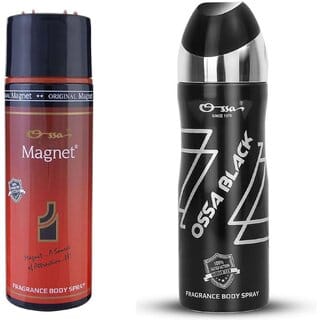 Ossa Black Body Spray 200ml And Magnet Body Spray 200ml Premium Deodorant Combo For Men And Women (Pack of 2)