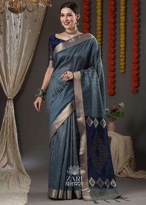 Dark Grey Woven Cotton Silk Saree