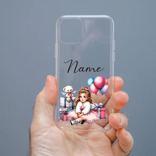 Personalized Cute Girl Transparent Silicon Case Customised with Name for Oppo, Vivo, Redmi, Realme, Poco, Mi, OnePlus, Samsung, iPhone, and More - design 53