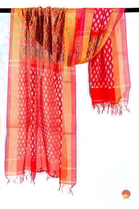 Red And Pink Pochampally Ikkat Silk Dupatta With Geometric Patterns PVD 1007