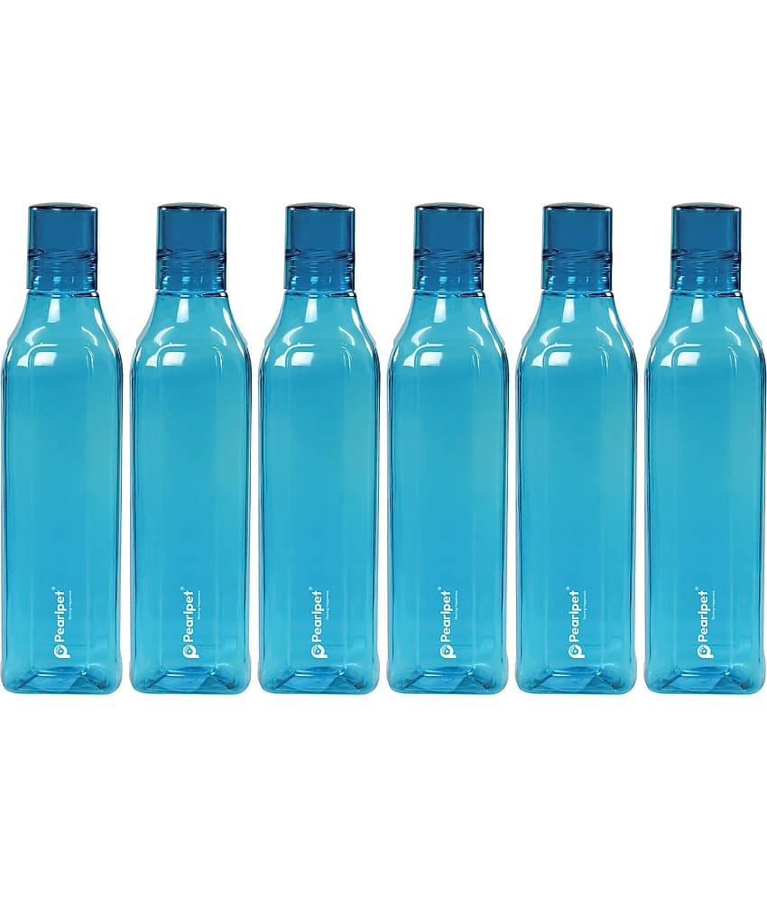 PearlPet Cubic-1000ml Grey Plastic Water Bottle 1000 mL ( Set of 6 )