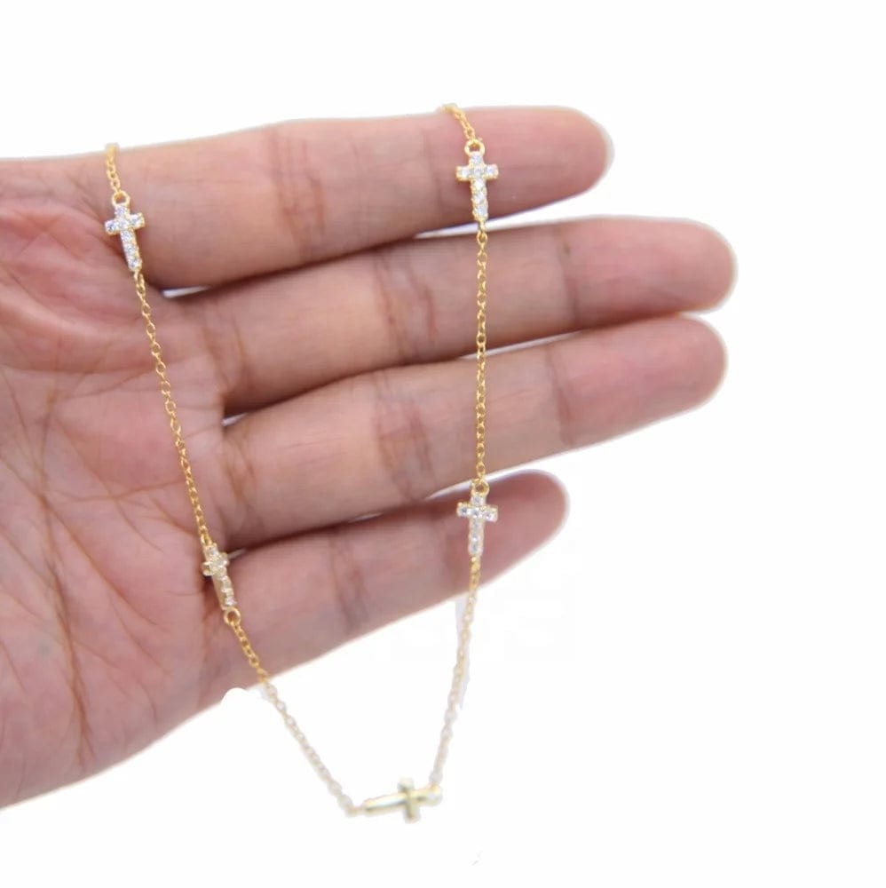 fashion 100% 925 sterling silver chain of yard cz cross delicate silver chain necklace