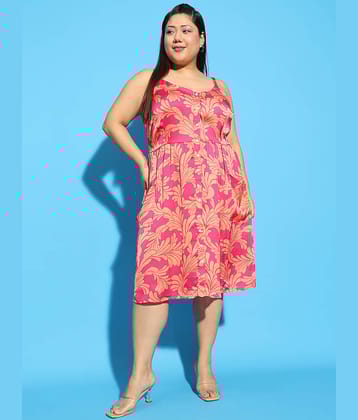 Oxolloxo Women Polyester Printed Fit & Flare Dress ( Pink )