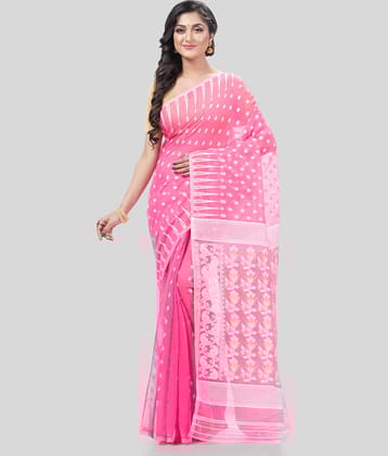 Desh Bidesh Cotton Self Design Saree Without Blouse Piece ( White )