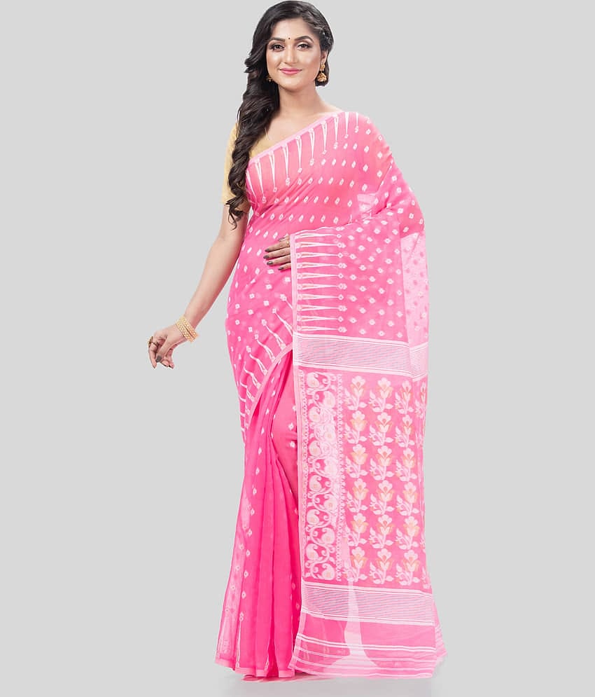 Desh Bidesh Cotton Self Design Saree Without Blouse Piece ( White )