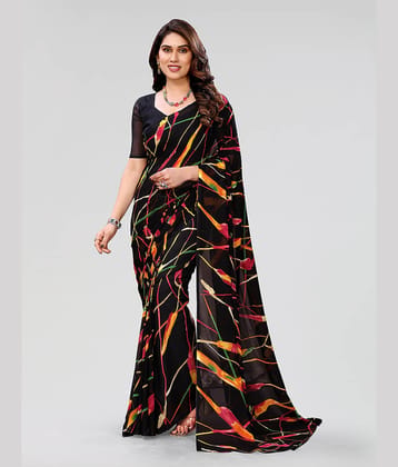 ANAND SAREES Georgette Printed Saree With Unstitched Blouse Piece ( Black )