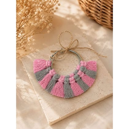 PINK & GREY MACRAMร TASSEL EARRINGS PINK & GREY MACRAMร TASSEL EARRINGS