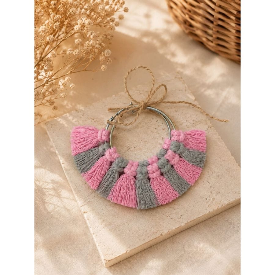 PINK & GREY MACRAMÉ TASSEL EARRINGS