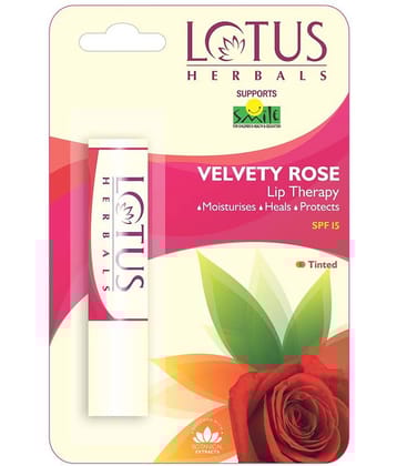 Lotus Herbals Lip Therapy Tinted Lip Balm Velvety Rose, Spf 15, Moisturises Lips, 3.4G (Pack of 1)