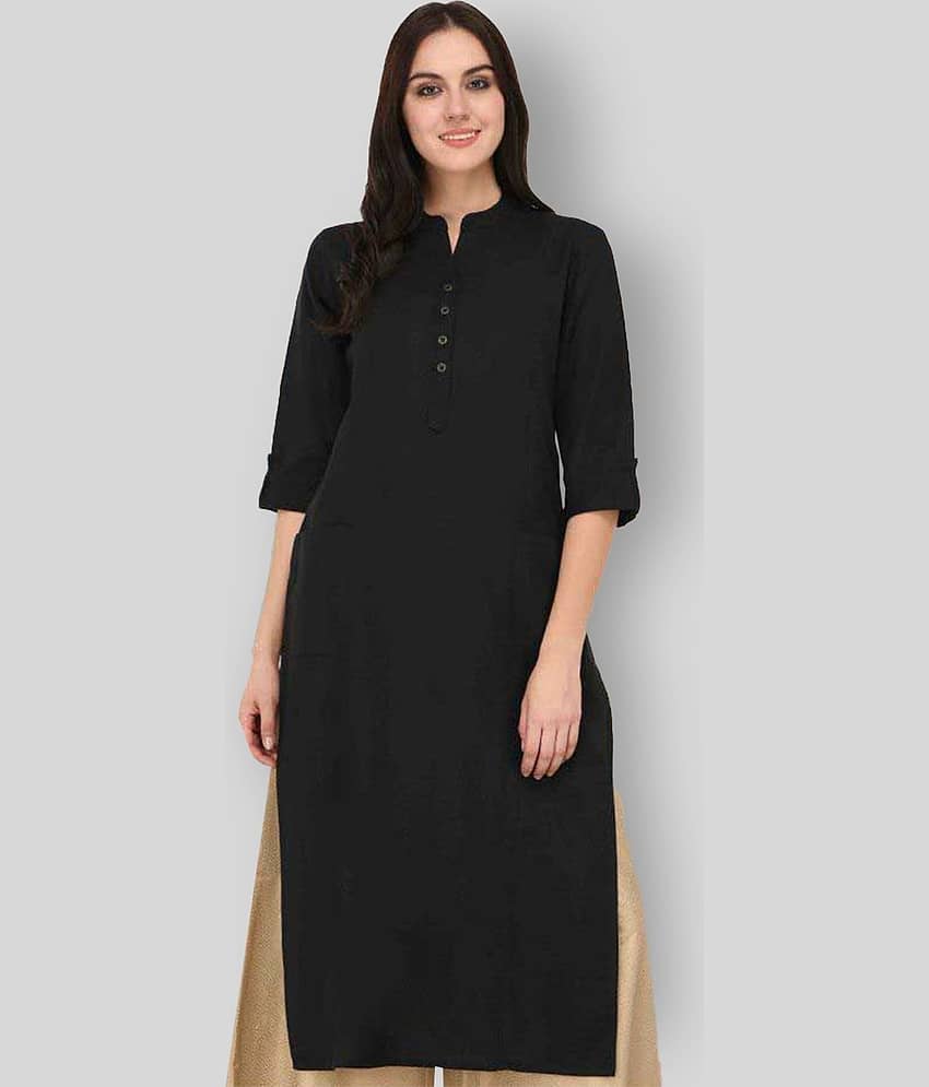 Pistaa - Black Cotton Women's Straight Kurti ( Pack of 1 )