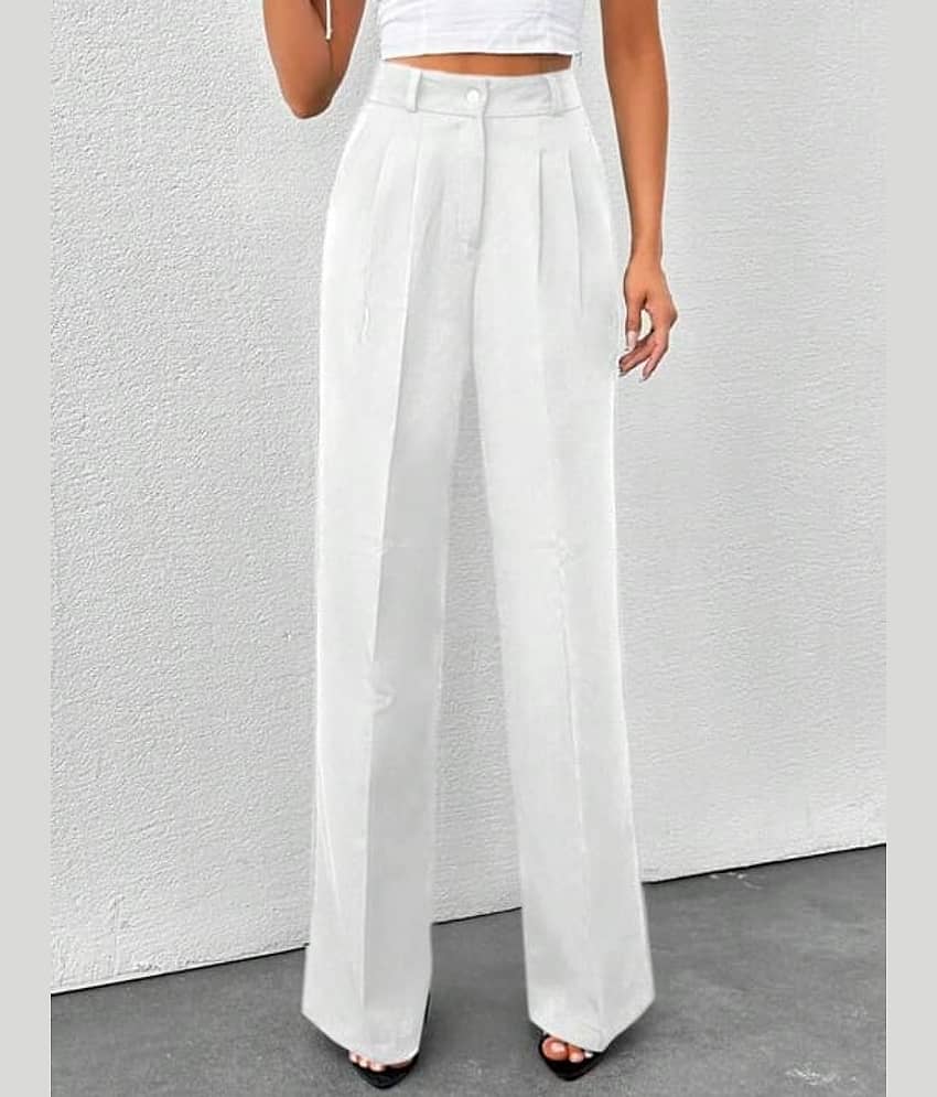 Broadstar Pack of 1 Polyester Straight Women's Casual Pants ( White )