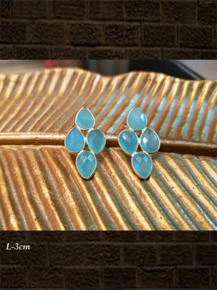 Sterling Silver Aqua chalcedony  briolette and Aqua chalcedony  checker earrings