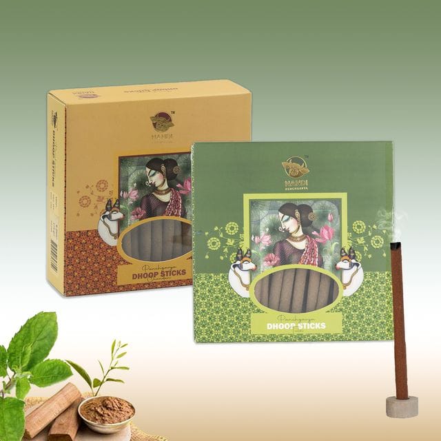 Nandi Panchgavya 100 Percent Cow Dung Dhoop Sticks for Pooja with Stand (Chandan & Tulsi Fragrance,100 Sticks)