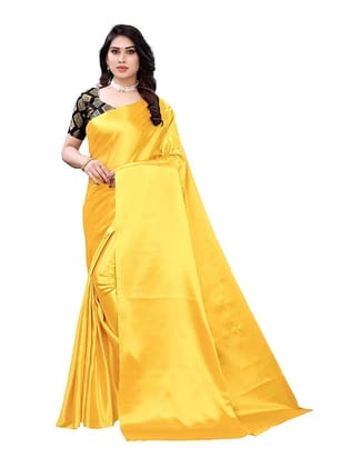 Generic Women's Satin Saree with Blouse (Yellow, 5 - 6 Mtrs)
