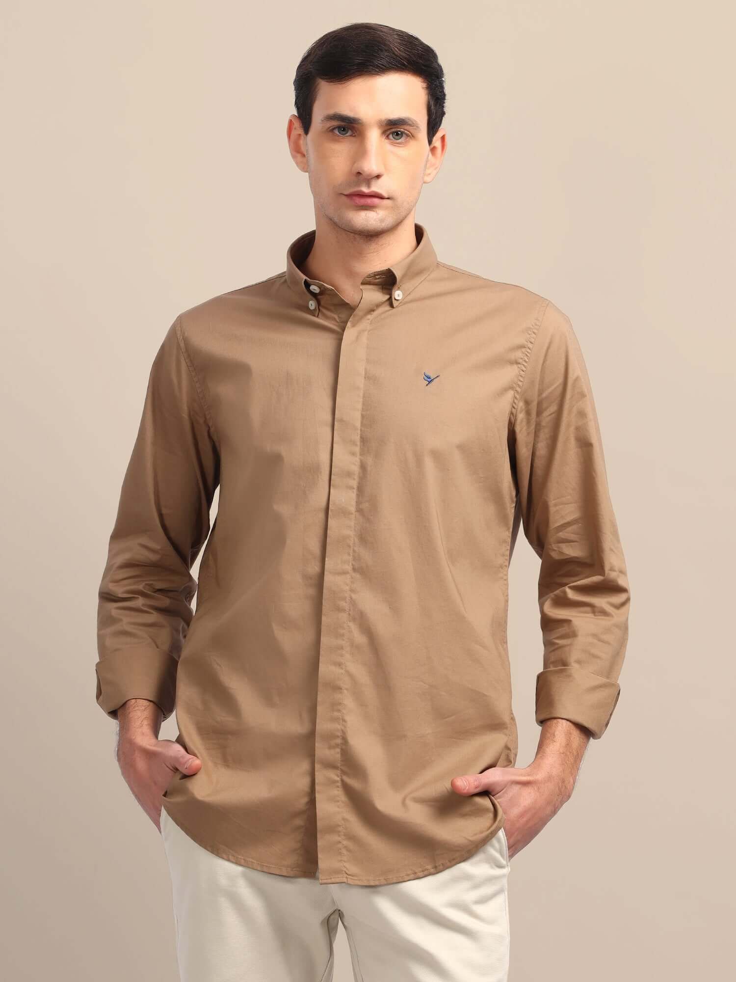 Brown Shirt With Premium Cotton Lycra-S-38